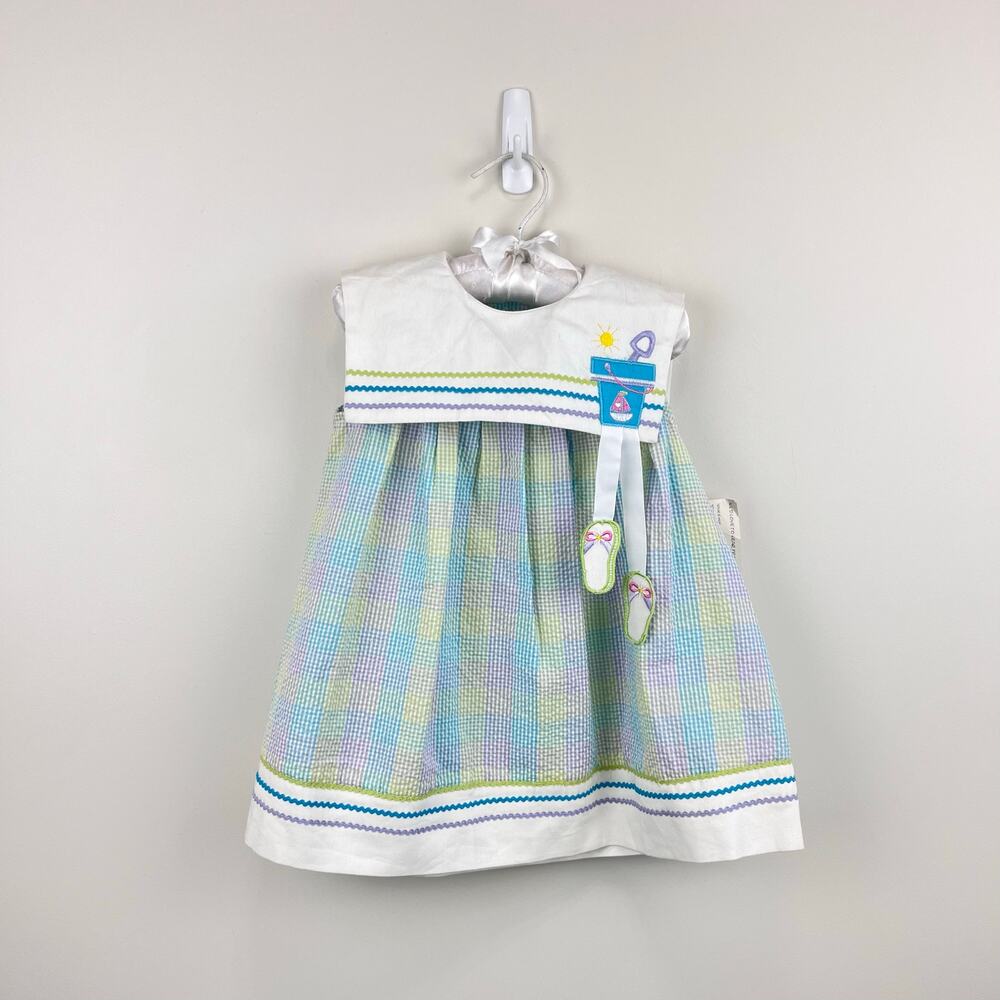 Vintage Youngland Pastel Seersucker Beach Dress 24 Months NWT